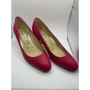 KARL LAGERFELD Paris Women's Fuchsia Leather Block Heel Pumps Size 7